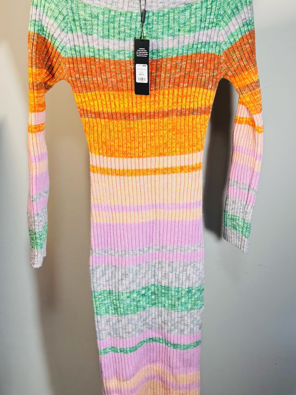 Fashion Nova Marina Pastel Multi Long Sleeve Bodycon Sweater Dress